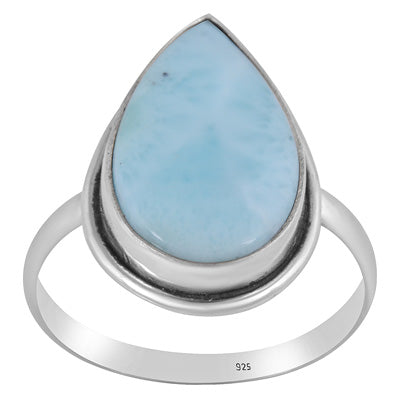 Stunning Plain Statement Larimar Pear Shape 925 Sterling Solid Silver Ring - R3400576-638