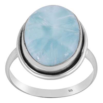 Stunning Plain Statement Larimar Fancy Shape 925 Sterling Solid Silver Ring - R3400576-643
