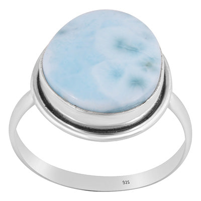 Stunning Plain Statement Larimar Fancy Shape 925 Sterling Solid Silver Ring - R3400576-644