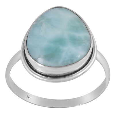 Stunning Plain Statement Larimar Fancy Shape 925 Sterling Solid Silver Ring - R3400576-648
