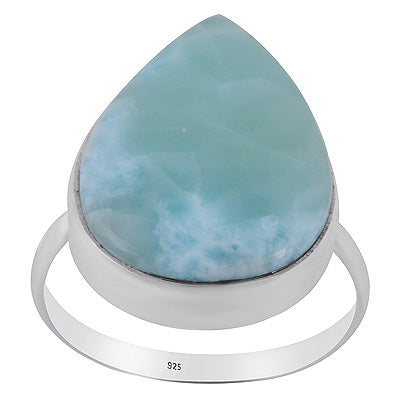 Stunning Larimar Pear Shape 925 Sterling Solid Silver Ring - R3400578-770