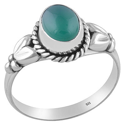 Gorgeous Handwork Around Green Onyx Oval Shape 925 Sterling Solid Silver Ring - R3400588-161