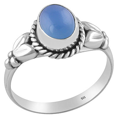Gorgeous Handwork Around Blue Chalcedony Oval Shape 925 Sterling Solid Silver Ring - R3400588-163