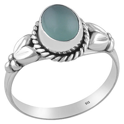 Gorgeous Handwork Around Aqua Chalcedony Oval Shape 925 Sterling Solid Silver Ring - R3400588-164