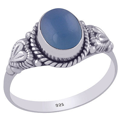 Gorgeous Handwork Around Blue Chalcedony Oval Shape 925 Sterling Solid Silver Ring - R3400589-109