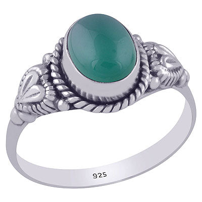 Gorgeous Handwork Around Green Onyx Oval Shape 925 Sterling Solid Silver Ring - R3400589-184