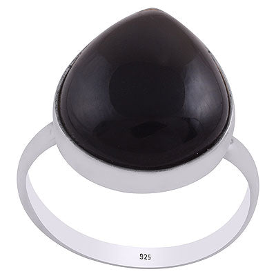 Beautifully Seated Gemstone Black Onyx Pear Shape 925 Sterling Solid Silver Ring - R3400597-158