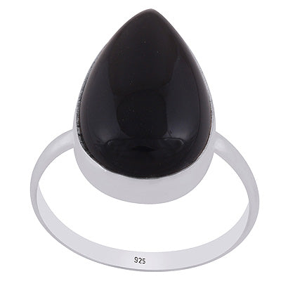 Beautifully Seated Gemstone Black Onyx Pear Shape 925 Sterling Solid Silver Rings - R3400597-167