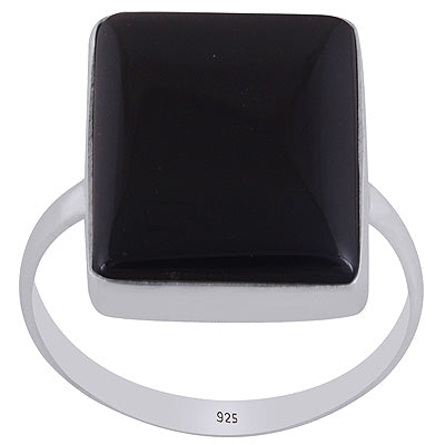 Beautifully Seated Gemstone Black Onyx Rectangle Shape 925 Sterling Solid Silver Rings - R3400597-169