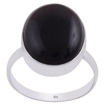 Beautifully Seated Gemstone Black Onyx Oval Shape 925 Sterling Solid Silver Rings - R3400597-170