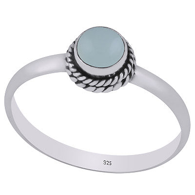Alluring Twisted Wire Work Around Aqua Chalcedony Round Shape 925 Sterling Solid Silver Ring - R3400601-10