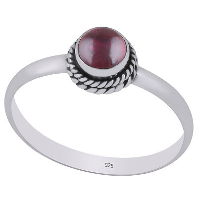Alluring Twisted Wire Work Around Garnet Round Shape 925 Sterling Solid Silver Ring - R3400601-2