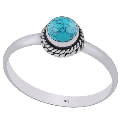 Alluring Twisted Wire Work Around Turquoise Round Shape 925 Sterling Solid Silver Ring - R3400601-3
