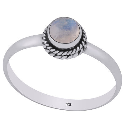 Alluring Twisted Wire Work Around Rainbow Moonstone Round Shape 925 Sterling Solid Silver Ring - R3400601-4