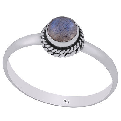 Alluring Twisted Wire Work Around Labradorite Round Shape 925 Sterling Solid Silver Ring - R3400601-5
