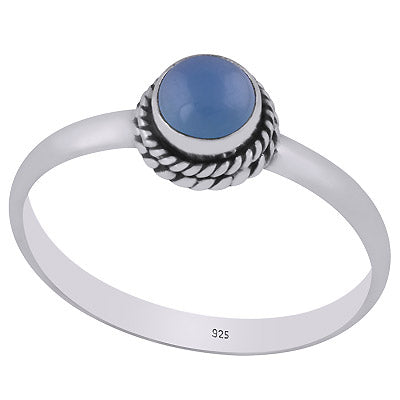 Alluring Twisted Wire Work Around Blue Chalcedony Round Shape 925 Sterling Solid Silver Ring - R3400601-9