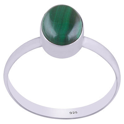 Beautiful Plain Malachite Oval Shape 925 Sterling Solid Silver Ring - R3400609-80