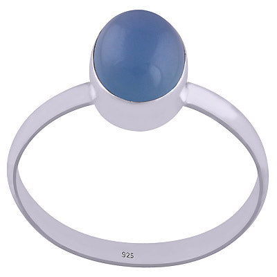 Beautiful Plain Blue Chalcedony Oval Shape 925 Sterling Solid Silver Ring - R3400609-91