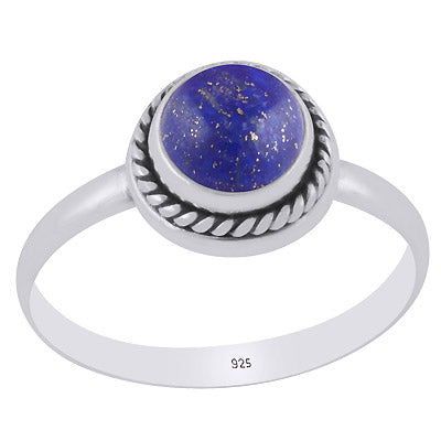 Gorgeous Twisted Wire Around Lapis Round Shape 925 Sterling Solid Silver Ring - R3400621-45