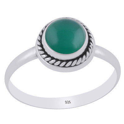 Gorgeous Twisted Wire Around Green Onyx Round Shape 925 Sterling Solid Silver Ring - R3400621-47