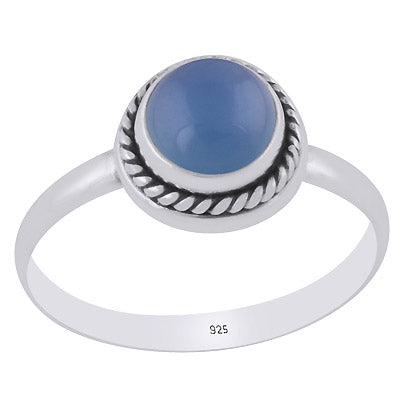 Gorgeous Twisted Wire Around Blue Chalcedony Round Shape 925 Sterling Solid Silver Ring - R3400621-48