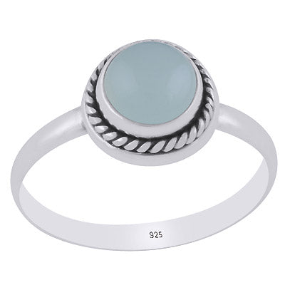 Gorgeous Twisted Wire Around Aqua Chalcedony Round Shape 925 Sterling Solid Silver Ring - R3400621-49