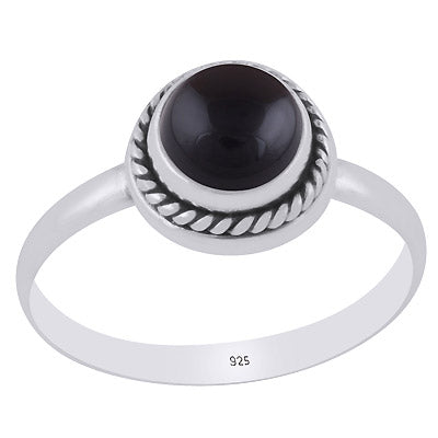 Gorgeous Twisted Wire Around Black Onyx Round Shape 925 Sterling Solid Silver Ring - R3400621-53