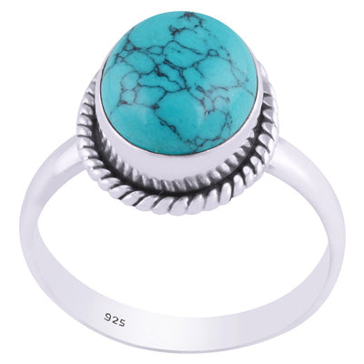 Authentic Wire Work Around Turquoise Oval Shape 925 Sterling Solid Silver Ring - R3400624-3