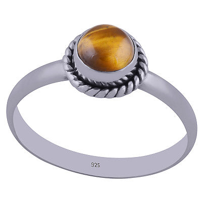 Stunning Wire Work Around Tiger's Eye Round Shape 925 Sterling Solid Silver Ring - R3400632-50