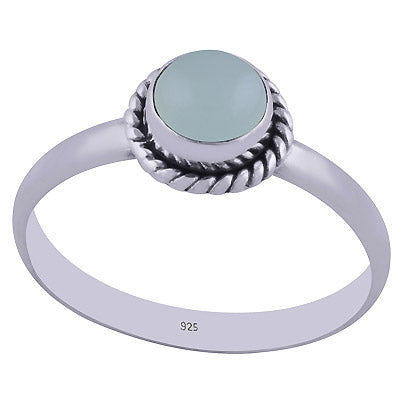 Stunning Wire Work Around Aqua Chalcedony Round Shape 925 Sterling Solid Silver Ring - R3400632-62