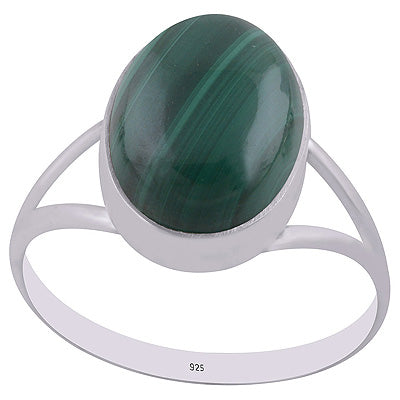 Stylish Split Shank Around Malachite Oval Shape 925 Sterling Solid Silver Ring - R3400635-12