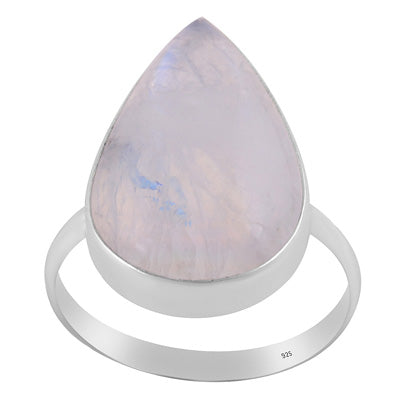 Stunning Rainbow Moonstone Pear Shape 925 Sterling Solid Silver Ring - R3400671-138