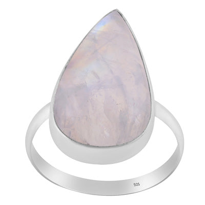 Stunning Rainbow Moonstone Pear Shape 925 Sterling Solid Silver Ring - R3400671-142