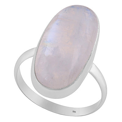 Stunning Rainbow Moonstone Oval Shape 925 Sterling Solid Silver Ring - R3400671-146