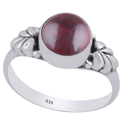Stunning Textured Leaf Around Garnet Round Shape 925 Sterling Solid Silver Ring - R3400682-2