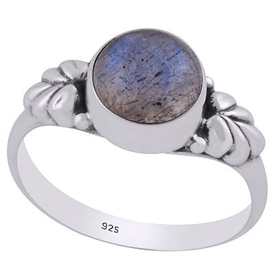 Stunning Textured Leaf Around Labradorite Round Shape 925 Sterling Solid Silver Ring - R3400682-5