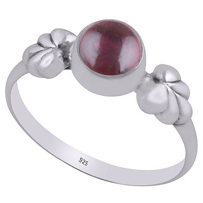 Stunning Textured Leaf Around Garnet Round Shape 925 Sterling Solid Silver Ring - R3400682-52