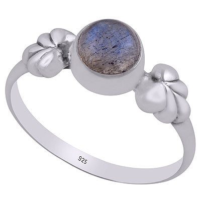 Stunning Textured Leaf Around Labradorite Round Shape 925 Sterling Solid Silver Ring - R3400682-55