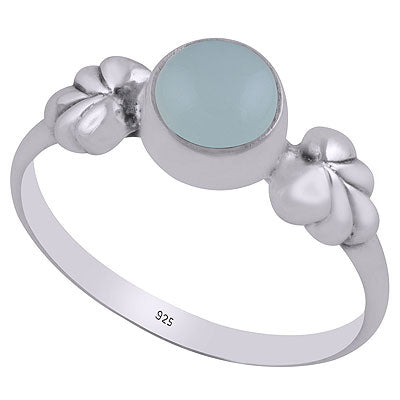 Stunning Textured Leaf Around Aqua Chalcedony Round Shape 925 Sterling Solid Silver Ring - R3400682-58