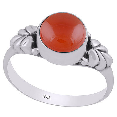 Stunning Textured Leaf Around Carnelian Round Shape 925 Sterling Solid Silver Ring - R3400682-7