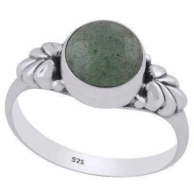 Stunning Textured Leaf Around Green Aventurine Round Shape 925 Sterling Solid Silver Ring - R3400682-9