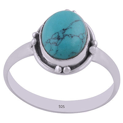 Beautiful Wire & Rawa Work Around Turquoise Oval Shape 925 Sterling Solid Silver Ring - R3400683-44