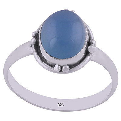 Beautiful Wire & Rawa Work Around Blue Chalcedony Oval Shape 925 Sterling Solid Silver Ring - R3400683-64