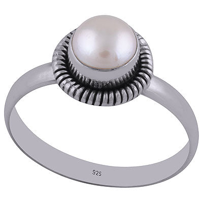 Textured Wire Work Around Pearl Round Shape 925 Sterling Solid Silver Ring - R3400690-11