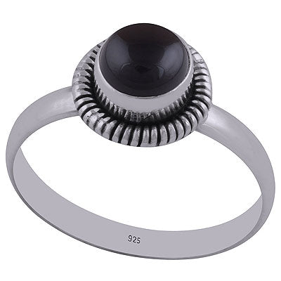 Textured Wire Work Around Black Onyx Round Shape 925 Sterling Solid Silver Ring - R3400690-12