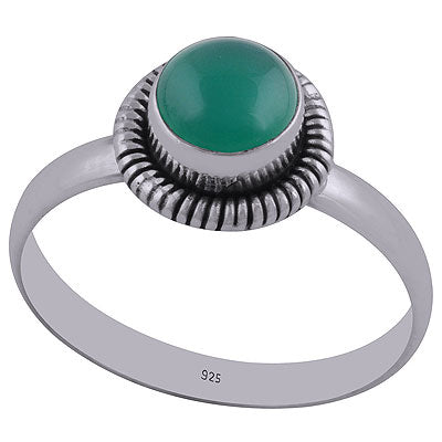 Textured Wire Work Around Green Onyx Round Shape 925 Sterling Solid Silver Ring - R3400690-7