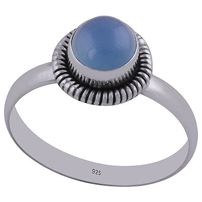 Textured Wire Work Around Blue Chalcedony Round Shape 925 Sterling Solid Silver Ring - R3400690-8