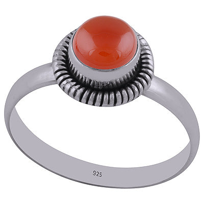 Textured Wire Work Around Carnelian Round Shape 925 Sterling Solid Silver Ring - R3400690-81