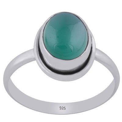 Plain Wire Around Green Onyx Oval Shape 925 Sterling Solid Silver Ring - R3400691-151