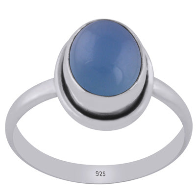 Plain Wire Around Blue Chalcedony Oval Shape 925 Sterling Solid Silver Ring - R3400691-153